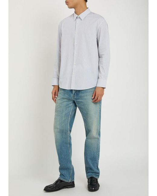 Saint Laurent White Logo-Embroidered Striped Cotton-Poplin Shirt for men