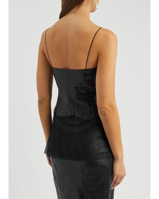Helmut Lang Black Lace-panelled Leather Top