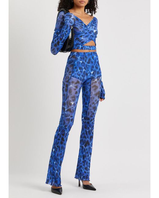 KNWLS Blue Halcyon Printed Stretch-tulle leggings
