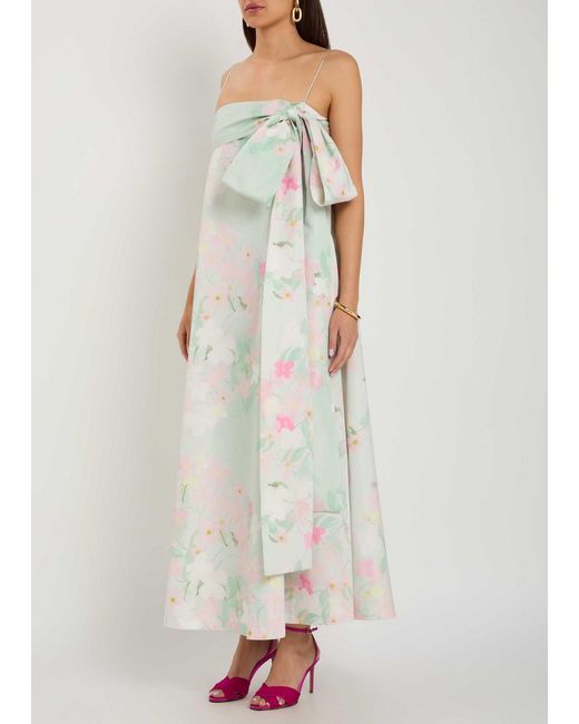 BERNADETTE White Bailey Bow Floral-Print Shell Midi Dress