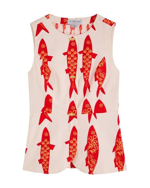 Never Fully Dressed Red Marina Sol Cotton Waistcoat Top