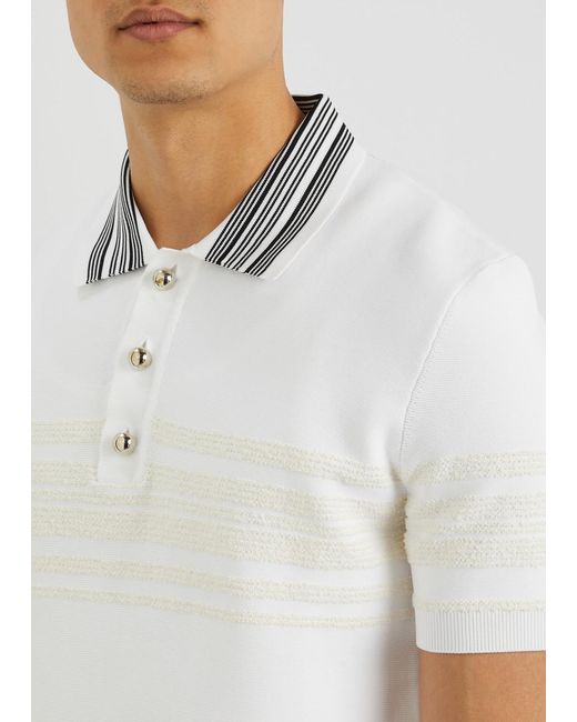 Wales Bonner White Dawn Striped Knitted Polo Shirt for men