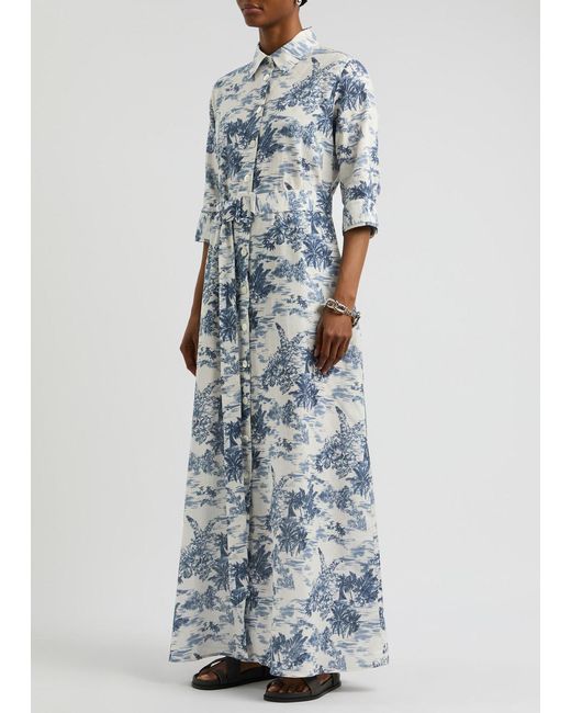 Evi Grintela Blue Valerie Printed Linen-Blend Maxi Dress