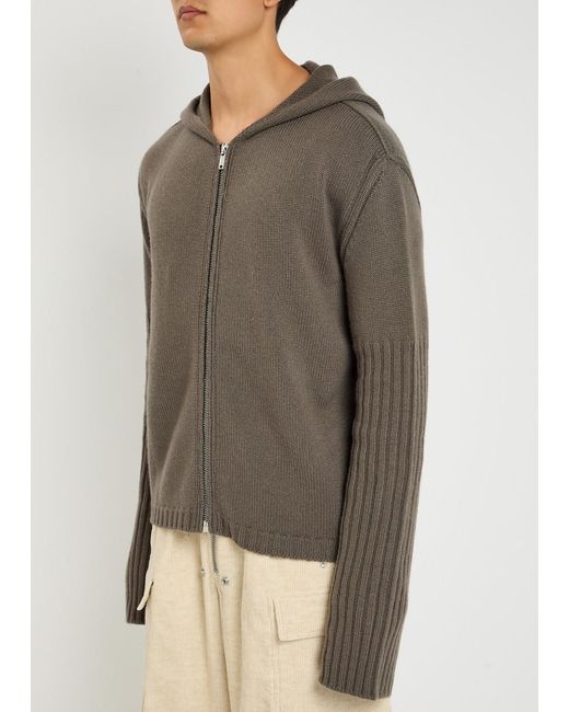 Rick Owens Brown Zipped Hooded Cashmere Jumper for men