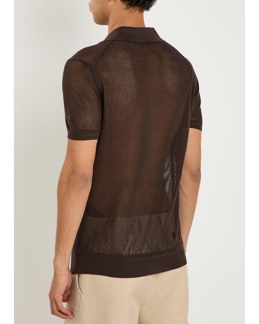 Tom Ford Brown Crochet-Knit Sheer Cotton And Silk-Blend Polo Shirt for men