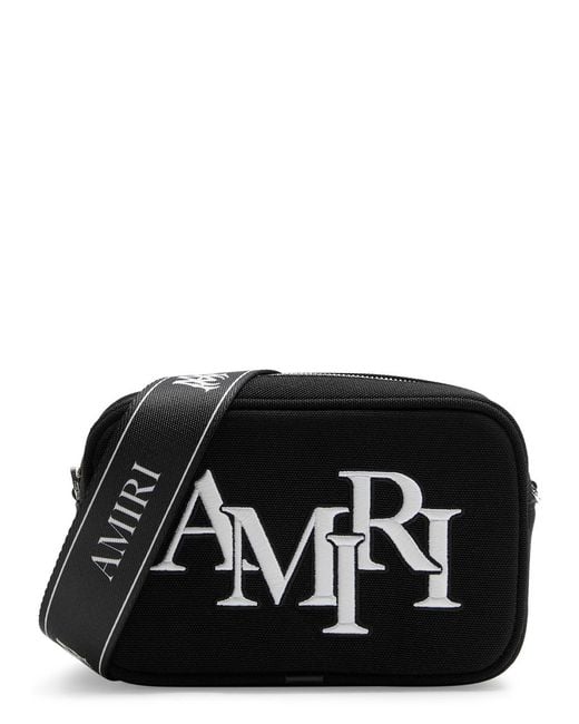 Amiri Black Staggered Logo-Embroidered Canvas Camera Bag for men