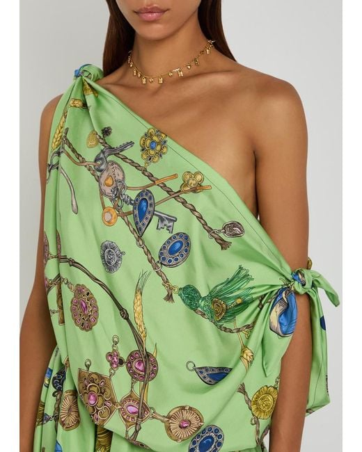 Versace Green Printed Silk Mini Dress