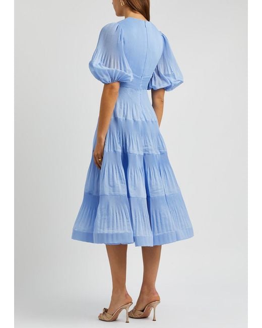 Zimmermann Blue Plissé Organza Midi Dress