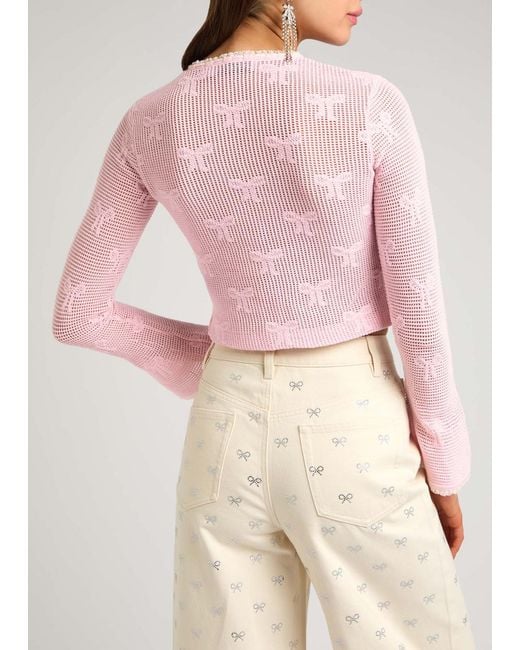 Self-Portrait Pink Bow Open-Knit Cardigan