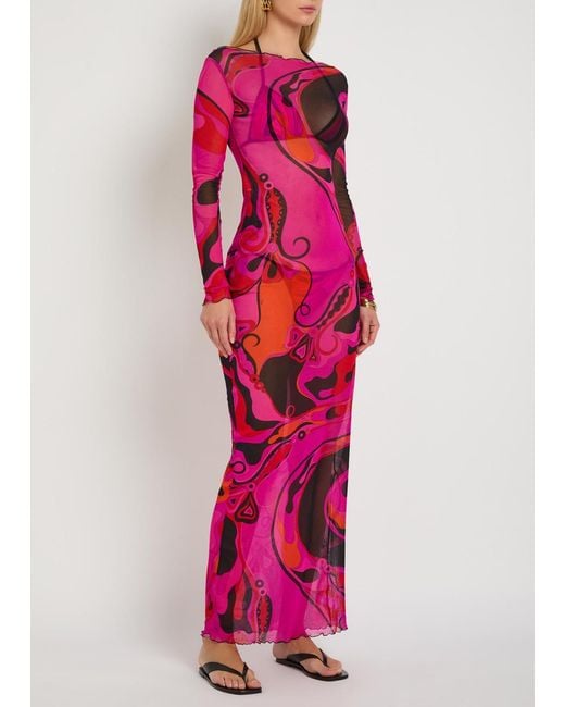 Emilio Pucci Red Printed Stretch-Tulle Maxi Dress