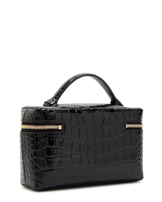Victoria Beckham Black Vanity Crocodile-Effect Glossed Leather Cross-Body Bag