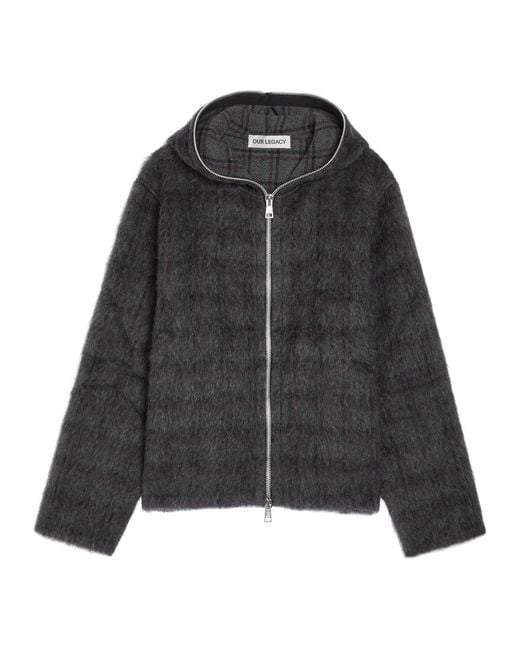 Our Legacy Black Checked Zip-Through Brushed Wool-Blend Jumper