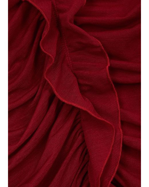 De La Vali Red Ceylon Ruffled Chiffon Maxi Dress