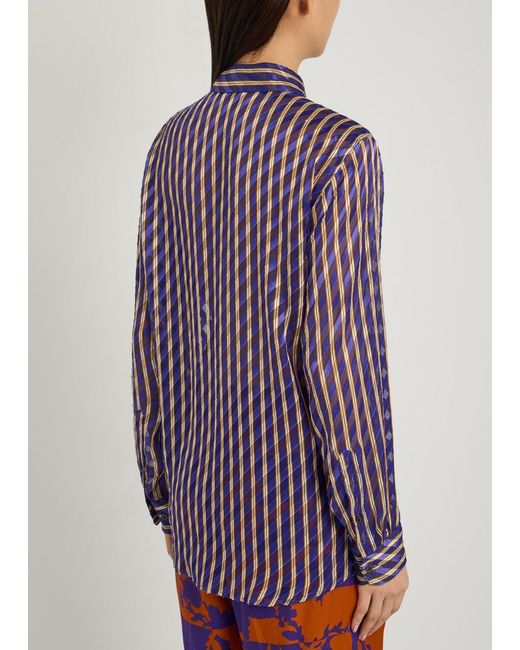 Dries Van Noten Blue Clavelly Striped Devoré Shirt