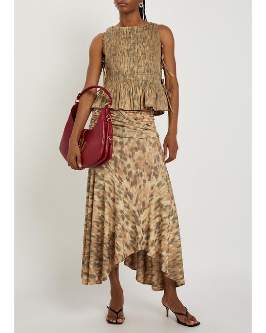 Ganni Natural Leopard-Print Stretch-Cotton Poplin Top