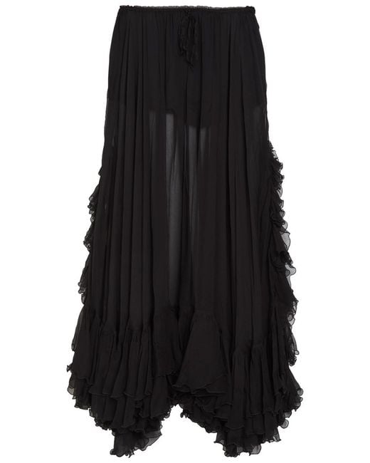 Chloé Black Ruffled Sheer Silk-Chiffon Maxi Skirt