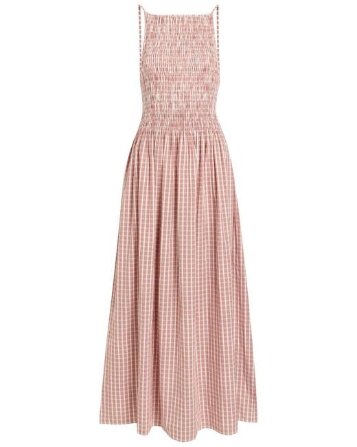 Faithfull The Brand Pink Laia Checked Shirred Cotton Maxi Dress