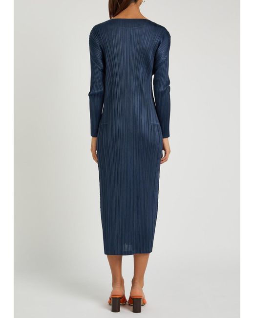 Pleats Please Issey Miyake Blue Pleated Woven Midi Dress