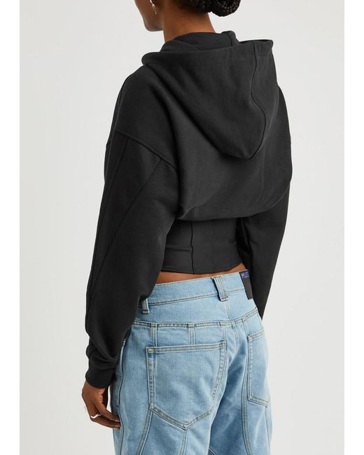 Mugler Black Hooded Cotton-blend Corset Sweatshirt