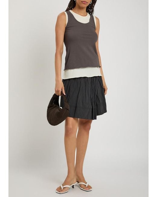 Lemaire Black Crinkled Cotton-Blend Mini Wrap Skirt