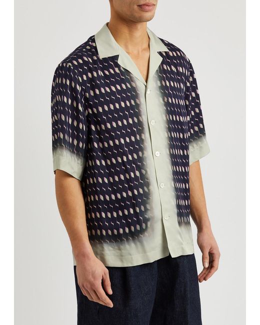 Dries Van Noten Blue Cassi Printed Georgette Shirt for men