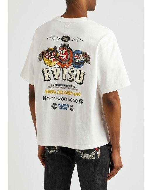 Evisu White Logo-print Cotton T-shirt for men