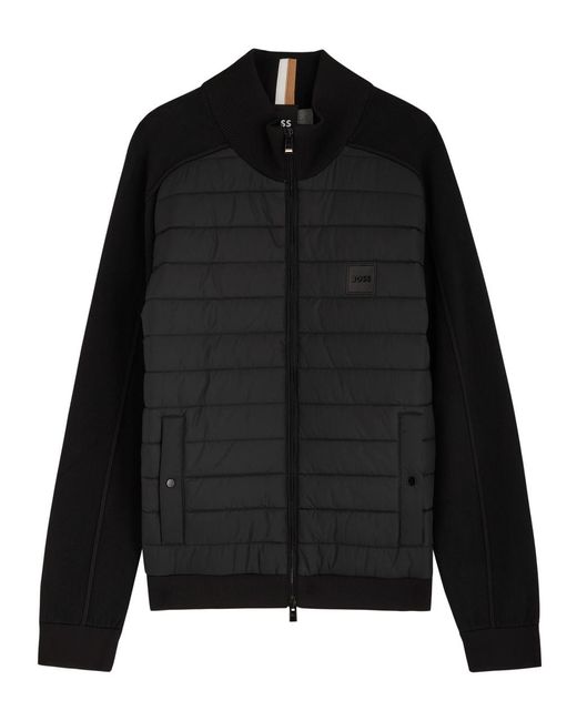 BOSS Logo Quilted Shell And Cotton-Blend Jacket in Black for Men | Lyst