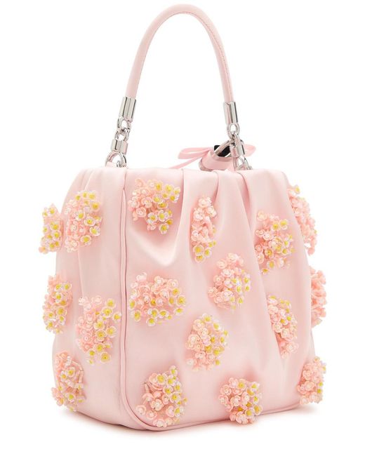 Self-Portrait Pink Floral Bead-Embellished Satin Tote