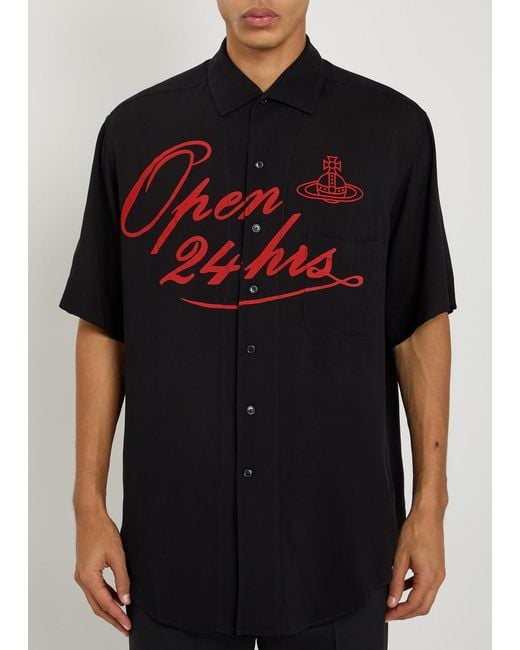 Vivienne Westwood Black Open 24Hr Bowling Printed Woven Shirt for men