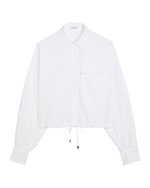 Brunello Cucinelli White Drawstring Cotton-Poplin Shirt