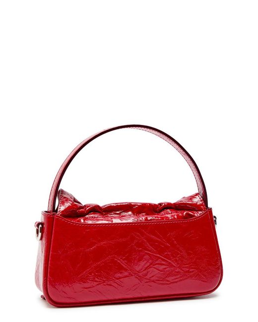 Acne Red Mini Crinkled Patent Leather Top Handle Bag