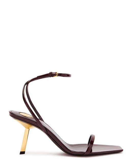 Saint Laurent Brown Lee 75 Glossed Leather Sandals