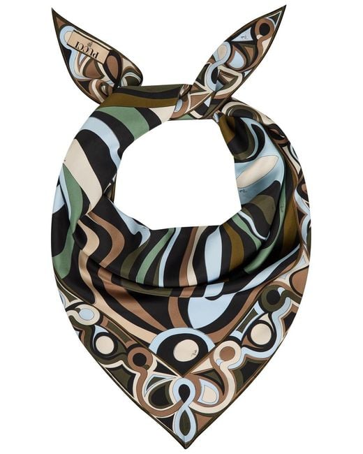 Emilio Pucci Black Printed Twill Triangle Scarf