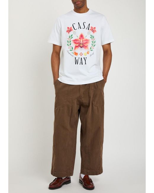 Casablanca White Casa Way Orchid Printed Cotton T-Shirt for men