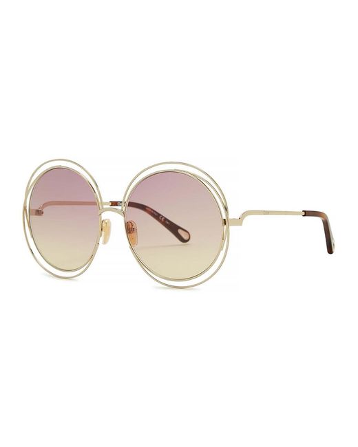 Chloé Pink Carlina-Tone Round-Frame Sunglasses, Designer Sunglasses