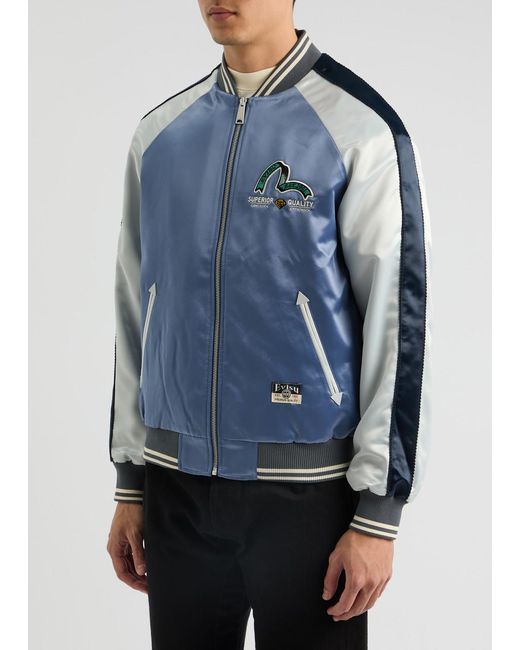 Evisu Blue Souvenir Satin Varsity Jacket for men
