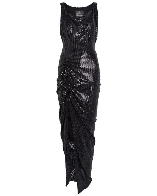 Vivienne Westwood Black Liz Side Panther Sequin-Embellished Midi Dress