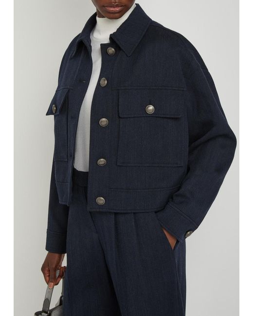 Brunello Cucinelli Blue Herringbone Stretch-Wool Jacket