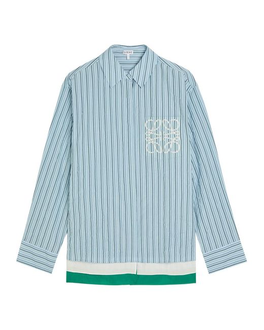 Loewe Blue Striped Logo Cotton-Blend Shirt
