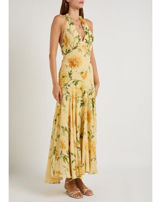 Reformation Metallic Briony Panelled Floral-Print Georgette Midi Dress