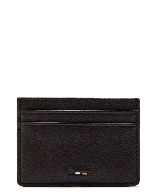 Boss Black Ray Logo Grained Leather Card Holder for men