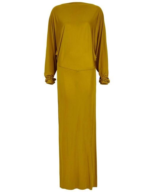 De La Vali Yellow Devana Open Back Jersey Maxi Dress