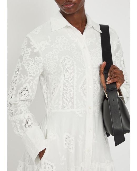 Erdem White Floral-Embroidered Cotton Maxi Shirt Dress