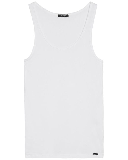 Tom Ford White Ribbed Logo Jersey Tank for men