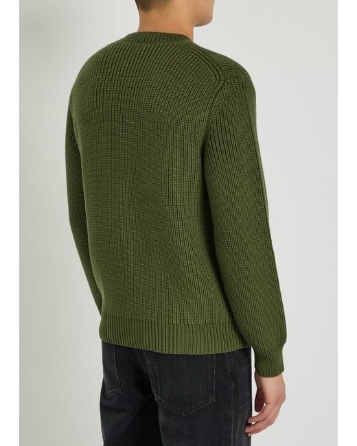 Tom Ford Green Ribbed Crew-Neck Wool Jumper for men