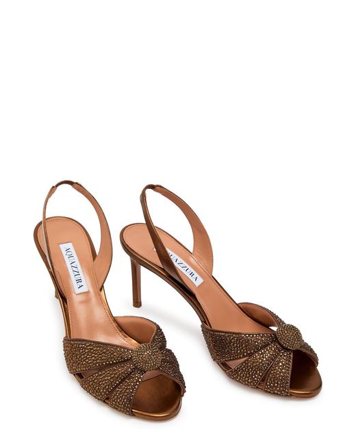 Aquazzura Brown Italian Flirt 75 Embellished Metallic Nappa Sandals