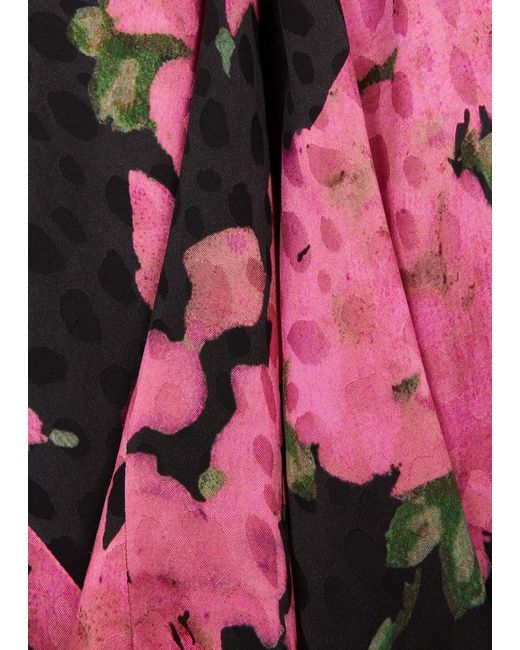 Rixo Black Blossom Floral-print Satin Wrap Top