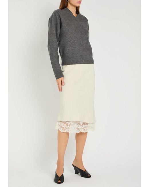 Maria McManus Natural Lace-Hem Satin-Twill Midi Skirt