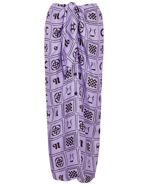 Nanushka Purple Nicolet Printed Silk-satin Maxi Skirt