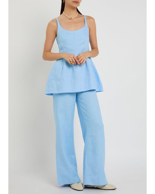 Faithfull The Brand Blue Syna Wide-Leg Linen Trousers